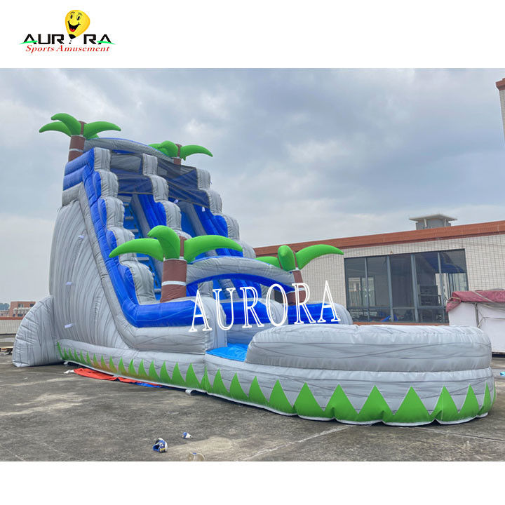 สีฟ้าและสีเทา Outdoor Inflatable Slide Combo With Bounce House สําหรับเด็ก