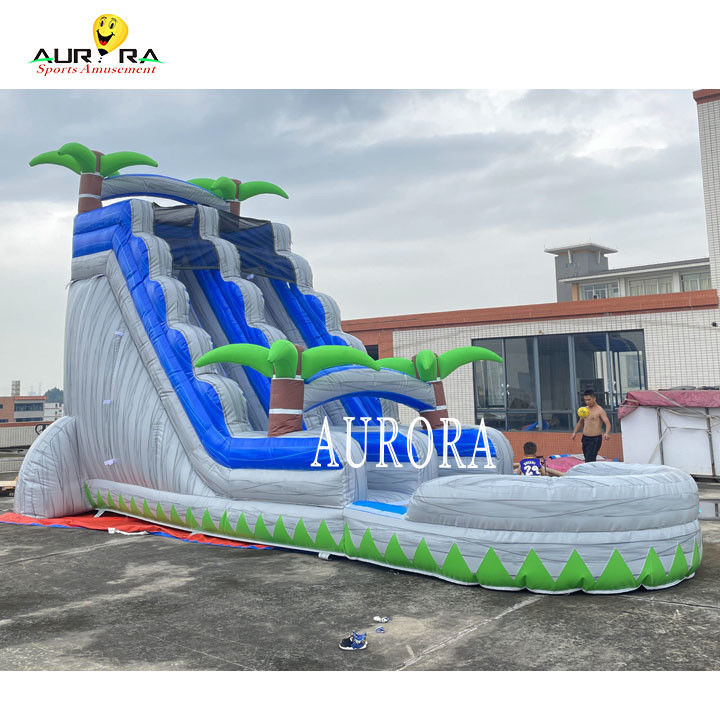 สีฟ้าและสีเทา Outdoor Inflatable Slide Combo With Bounce House สําหรับเด็ก