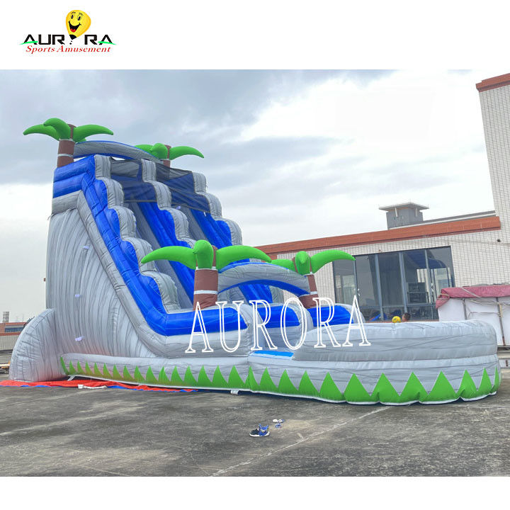 สีฟ้าและสีเทา Outdoor Inflatable Slide Combo With Bounce House สําหรับเด็ก