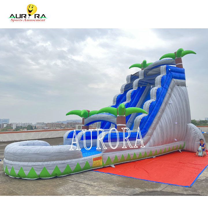 สีฟ้าและสีเทา Outdoor Inflatable Slide Combo With Bounce House สําหรับเด็ก