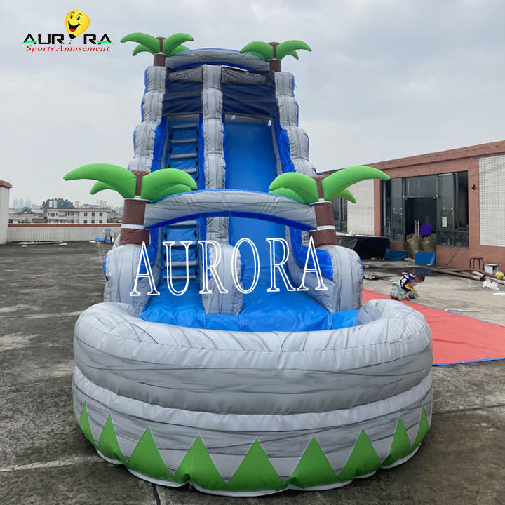 สีฟ้าและสีเทา Outdoor Inflatable Slide Combo With Bounce House สําหรับเด็ก