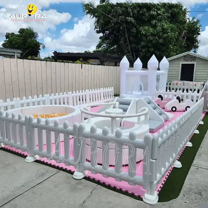 สีขาวชมพู Soft Play Package Set สนามเด็กเล่น อุปกรณ์เล่น Soft Play Indoor Outdoor