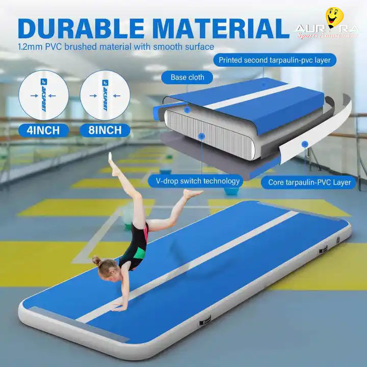 Gym Tumbling Gymastics Air Track Mat 3m Out Door Inflatable Jumping Mat สีฟ้า