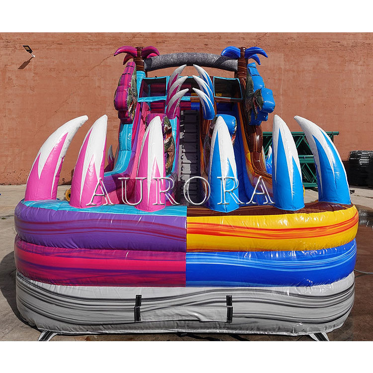 สไลด์น้ําลมลอยในกลางแจ้งสําหรับสระว่ายน้ํา สีม่วง สีฟ้า เกรดการค้ามหาศาล