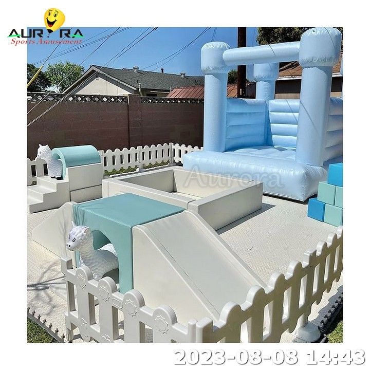 สีน้ําเงิน inflatable Bouncer Soft Play Sets เด็กเล่นปาร์คบอล Pit With Slide Outdoor