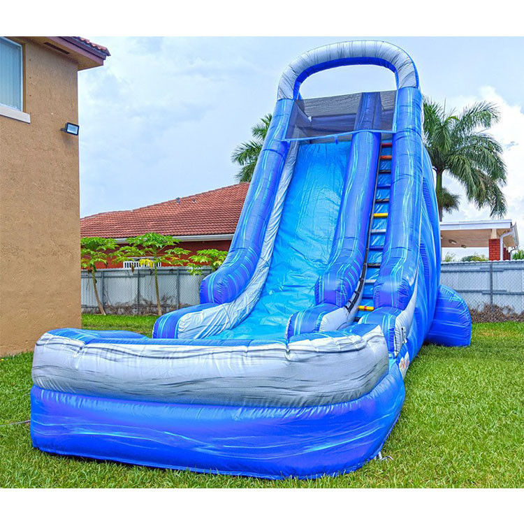 สไลด์น้ําแบบปนเปื้อน พร้อมสระว่ายน้ํา สําหรับเด็ก สไลด์น้ํา PVC สีฟ้า สวนหลัง
